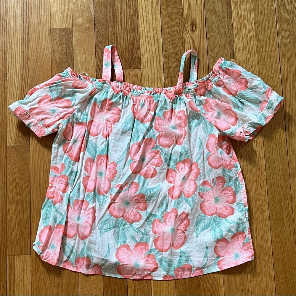SO girls plus Floral Off-Shoulder Top in Coral Pink size 20